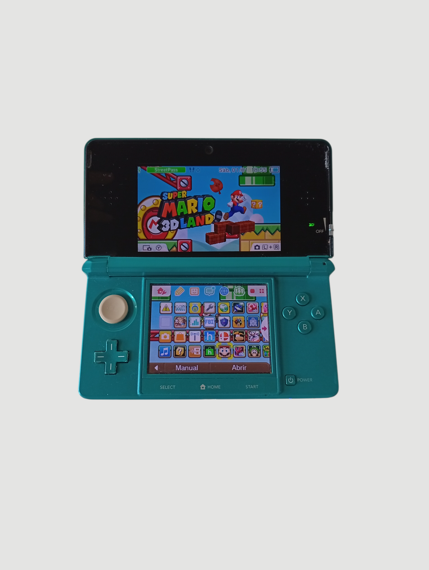 consola Nintendo 3DS old Aqua blue en caja liberada con micro sd 64 gb