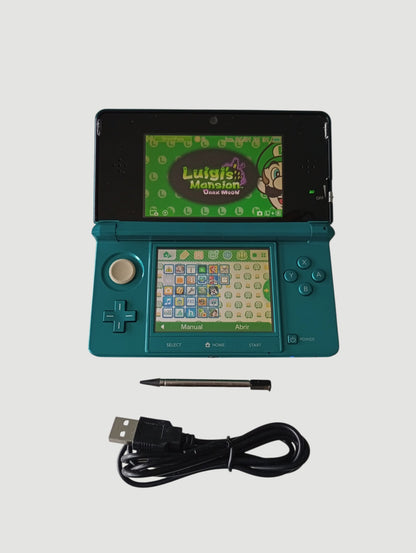 consola Nintendo 3DS old turquesa liberada en micro sd 32 gb