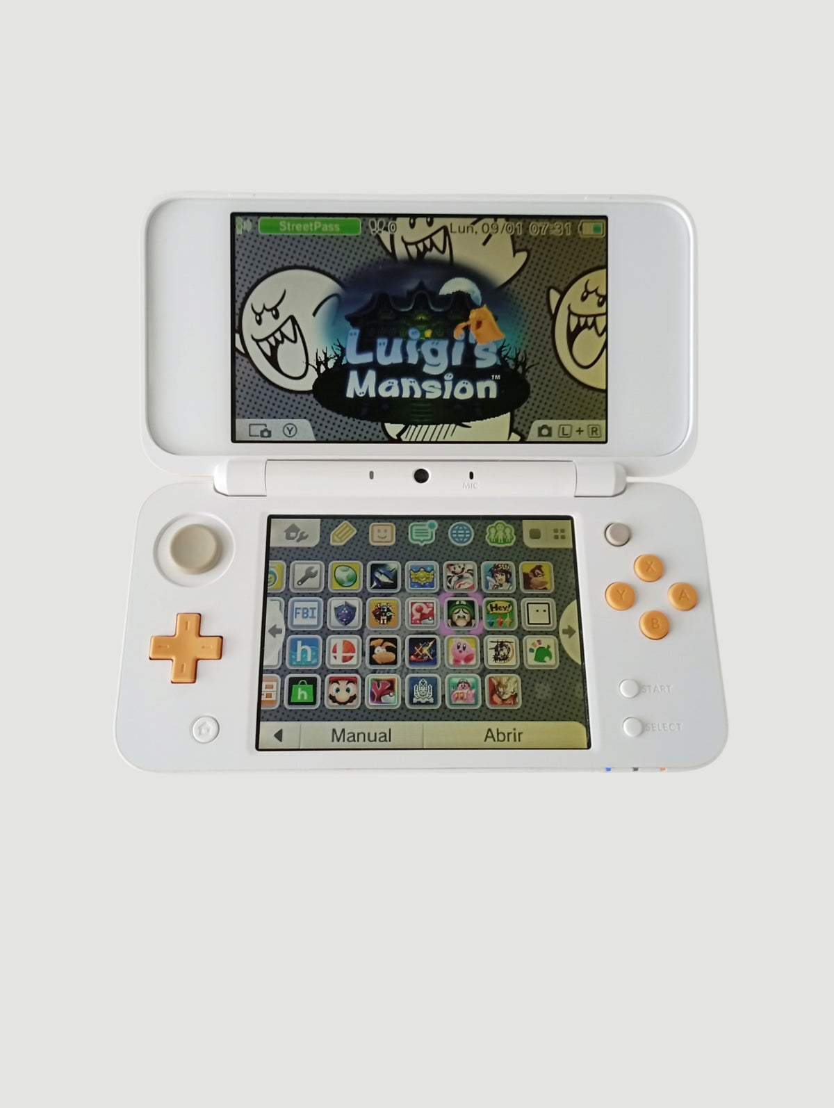 consola nintendo new 2ds xl orange white en caja liberada en micro sd 32 gb